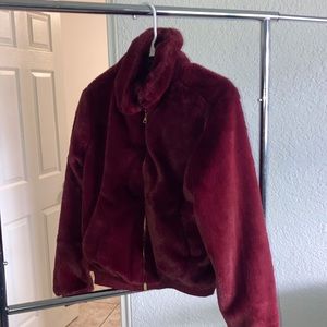 Say what Plush bomber Burgundy color size M